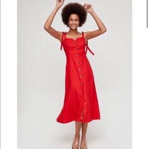 Aritzia Wilfred Rosalie Linen Midi Button Front Dress Red Size 4